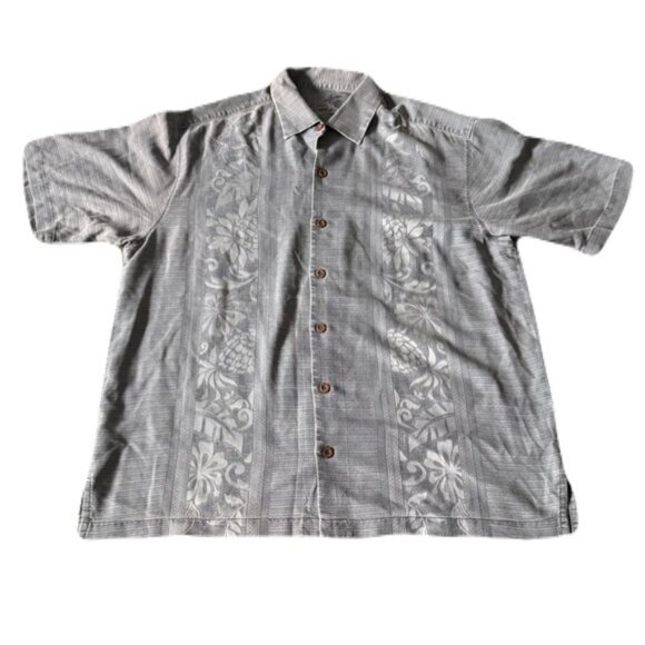 Tommy Bahama Large Gray Silk Hawaiian Camp Shirt - Picture 1 of 6